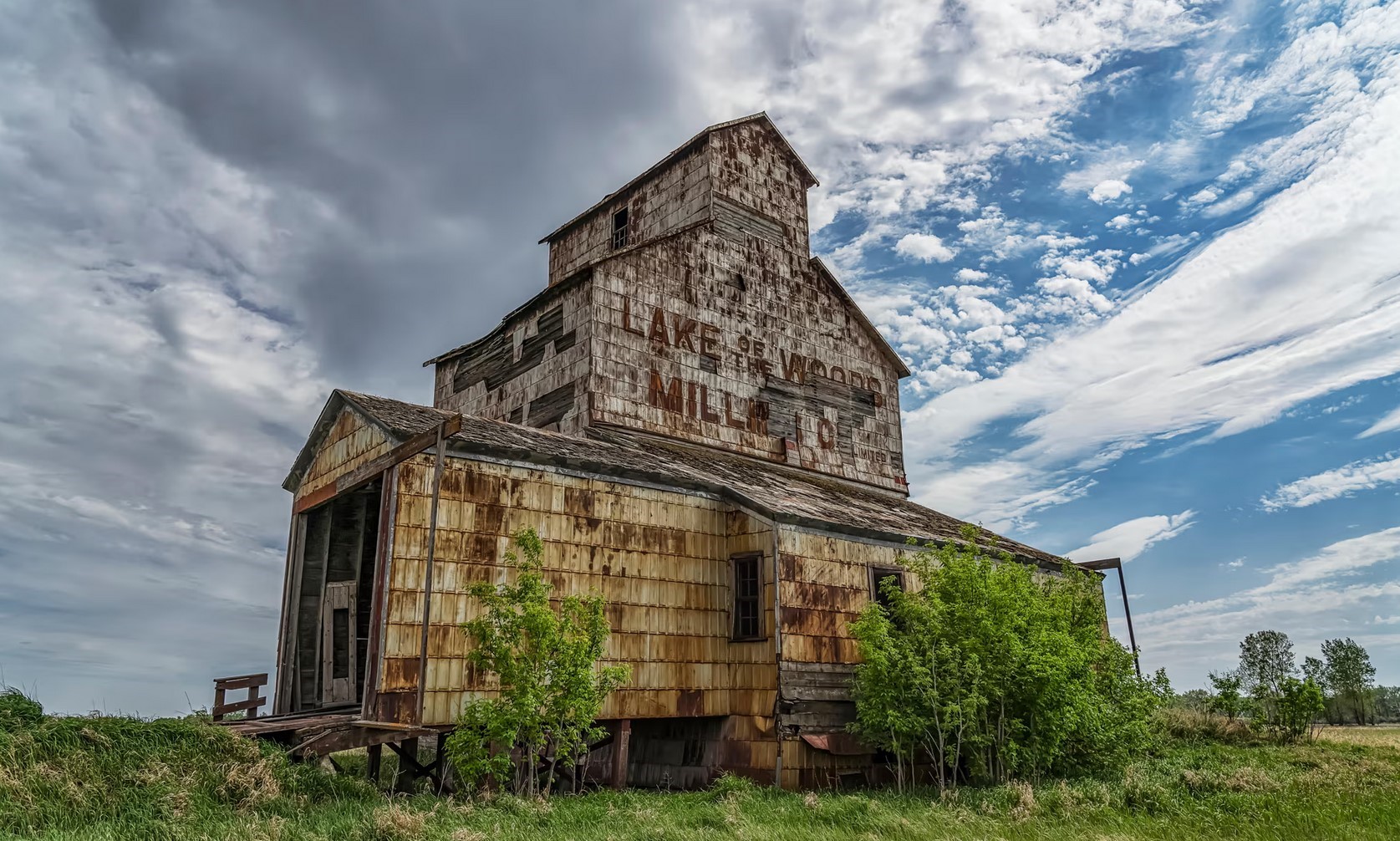 Wooden grain elevator in Manitoba, Canada